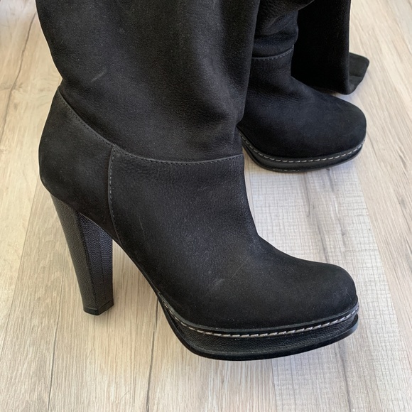 Cole Haan Nola Slouch Black Nubuck Platform Boots - Picture 3 of 7